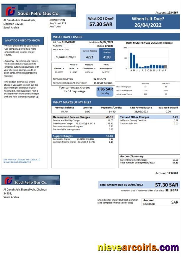 Saudi Arabia Saudi Petro Gas utility bill